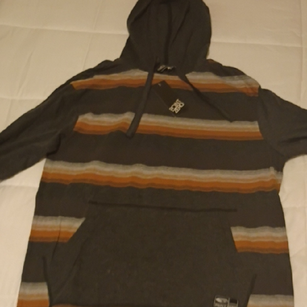 Point Zero Gray Hooded Pullover with Brown and Orange Stripes